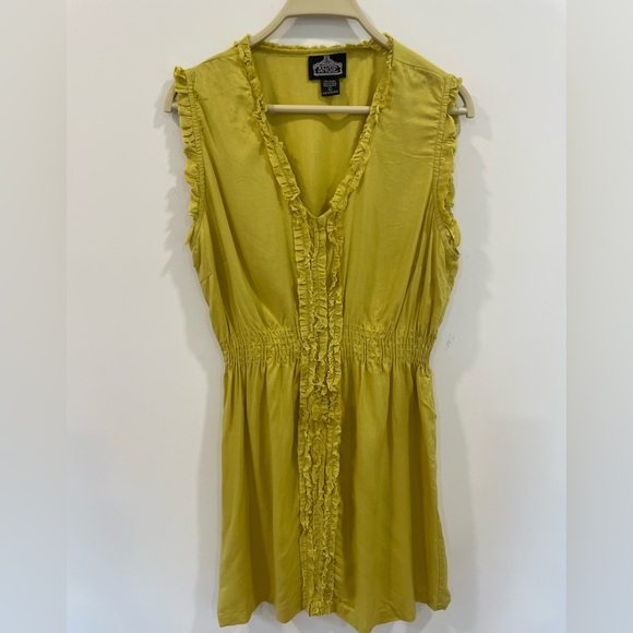 Angie Vibrant Yellow Ruffle Dress sz Largr - Picture 1 of 7